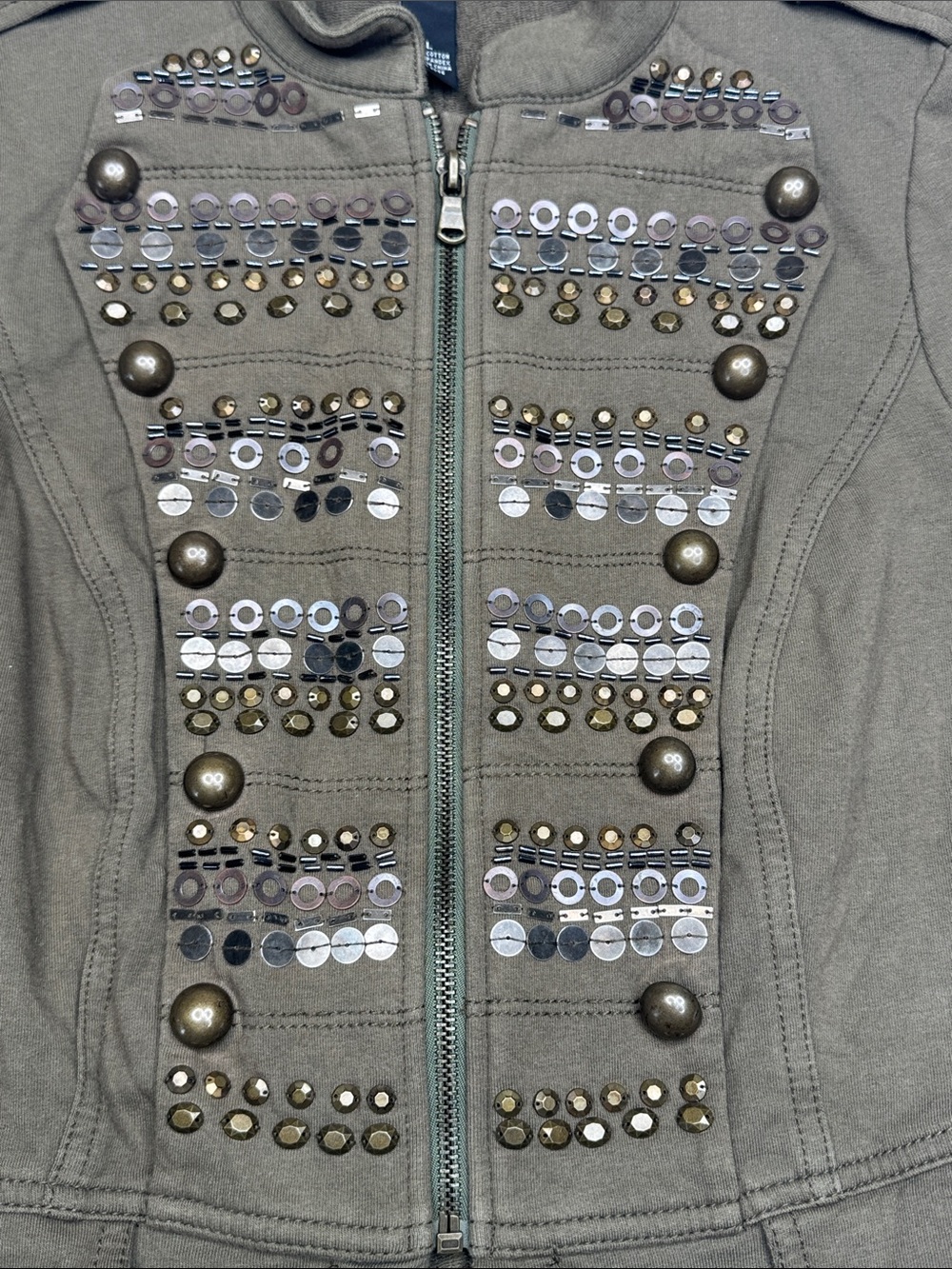 INC International Concepts Olive Green Military Style Jacket Embellished Size L - Picture 2 of 6